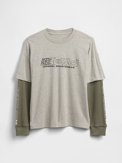 Gri 2-in-1 Grafik Logo T-shirt