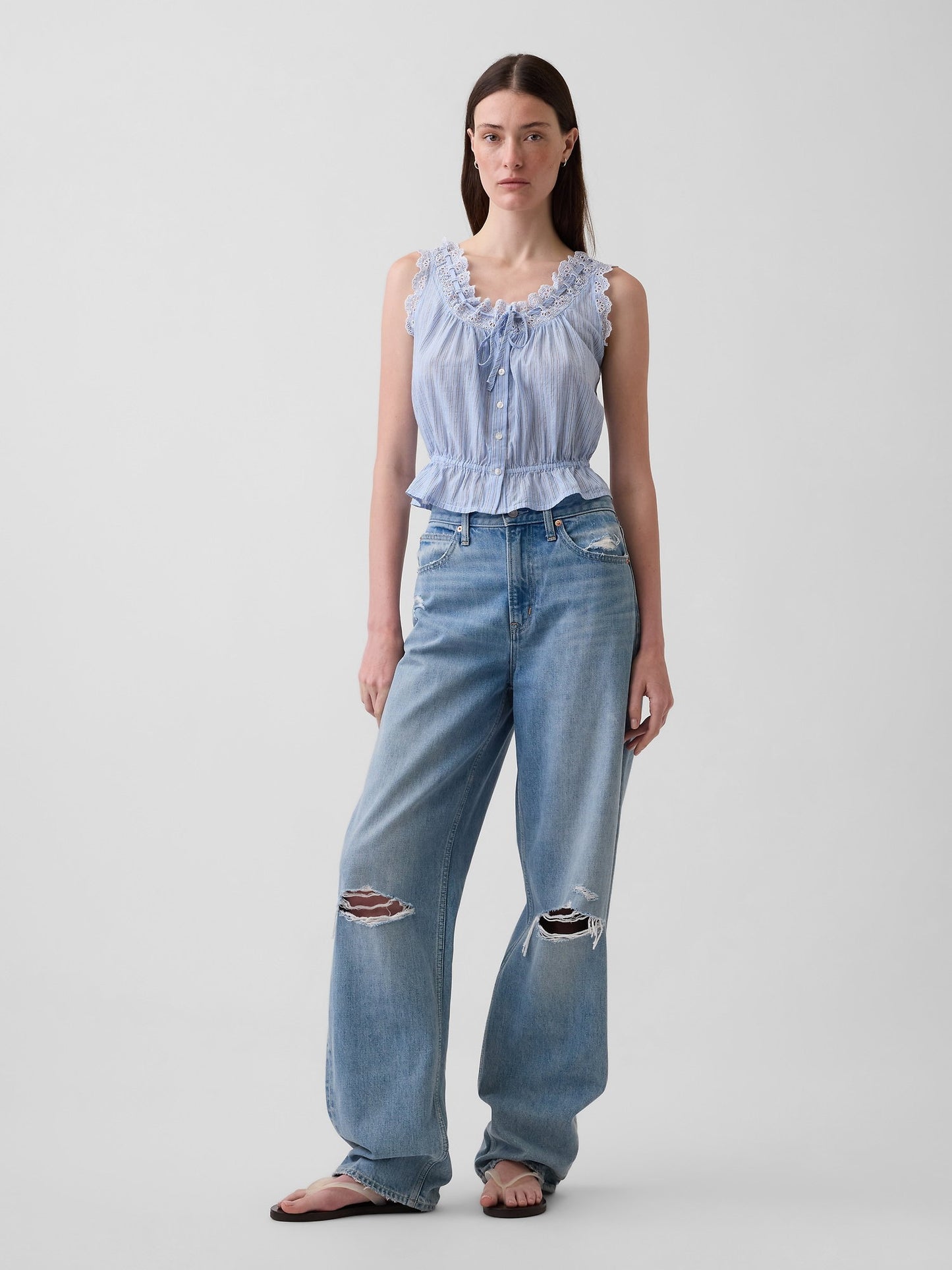 Mavi Eyelet Tie-front Crop Peplum Bluz
