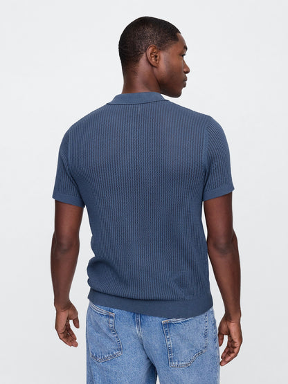 Mavi Polo Yaka Ribana T-shirt