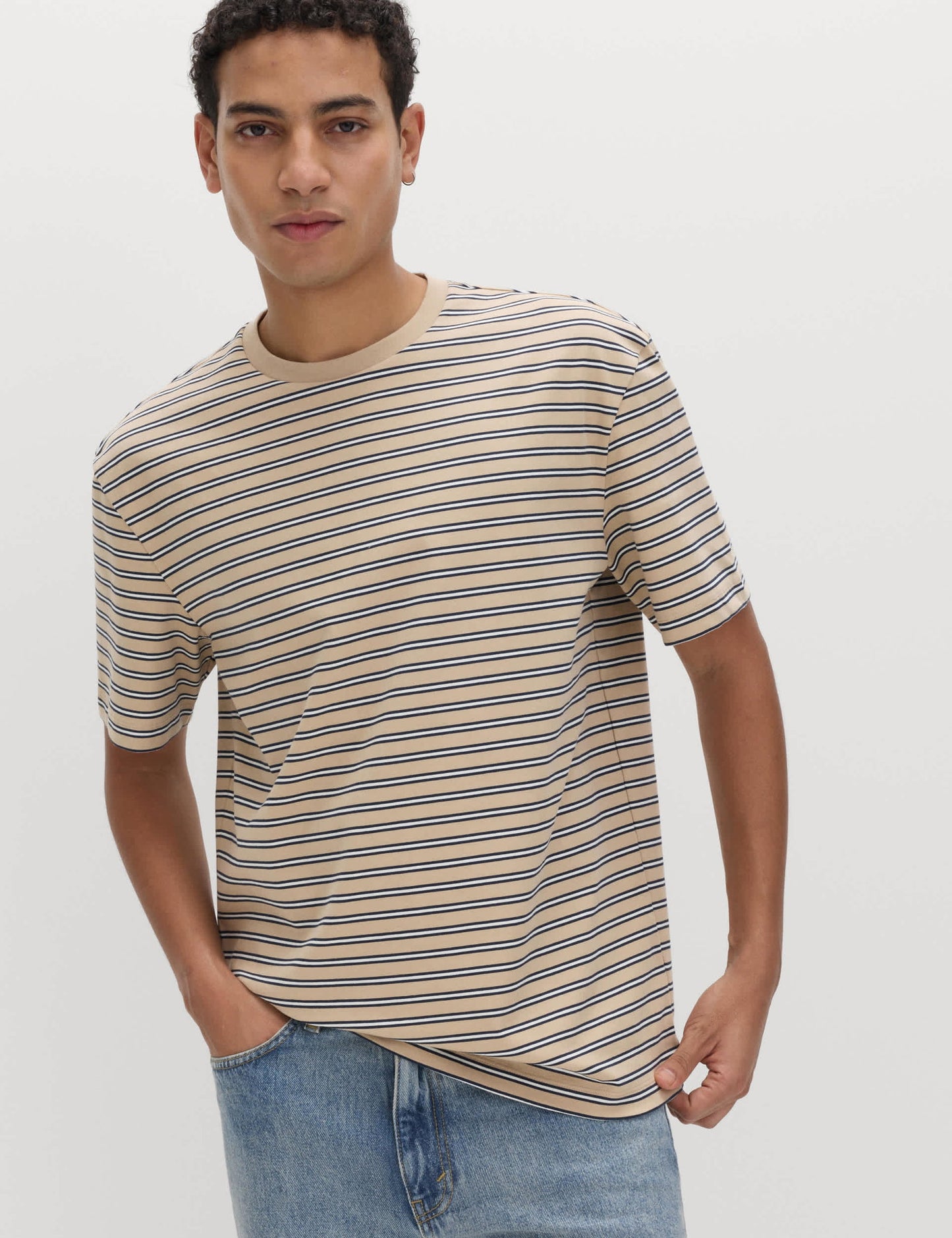 Relaxed Fit Pamuk Karışımlı Çizgili T-shirt