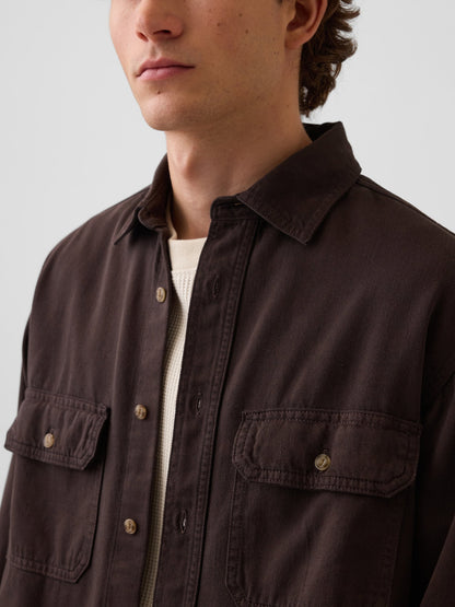 Koyu Kahverengi Ultrasoft Denim Relaxed Utility Gömlek