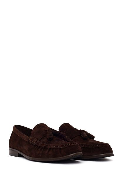 Erkek Kahverengi Püsküllü Süet Deri Casual Loafer