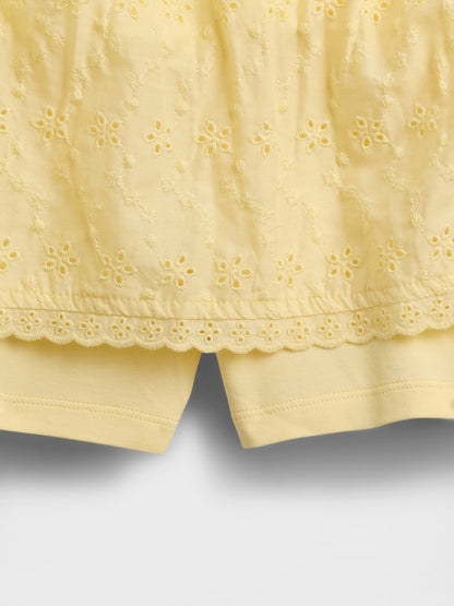 Sarı Eyelet Katlanabilir Bel Detaylı Şort Etek