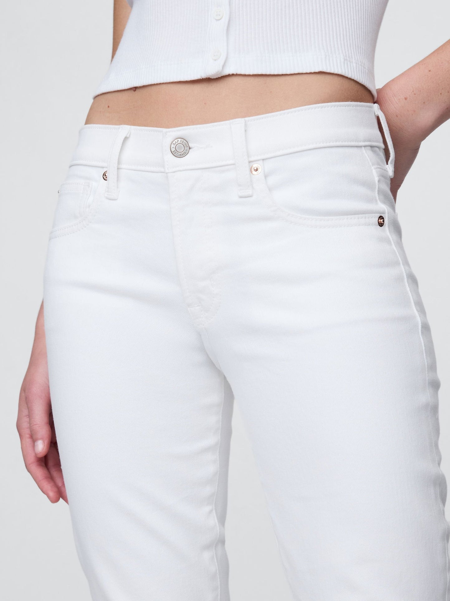 Beyaz Mid Rise True Skinny Jean Pantolon