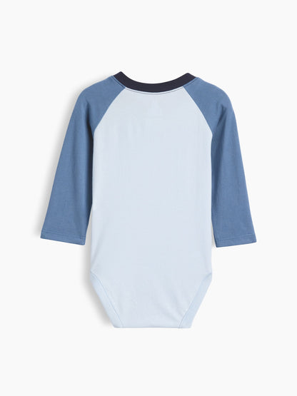Açık Mavi Organik Pamuk Colorblock Raglan Bodysuit