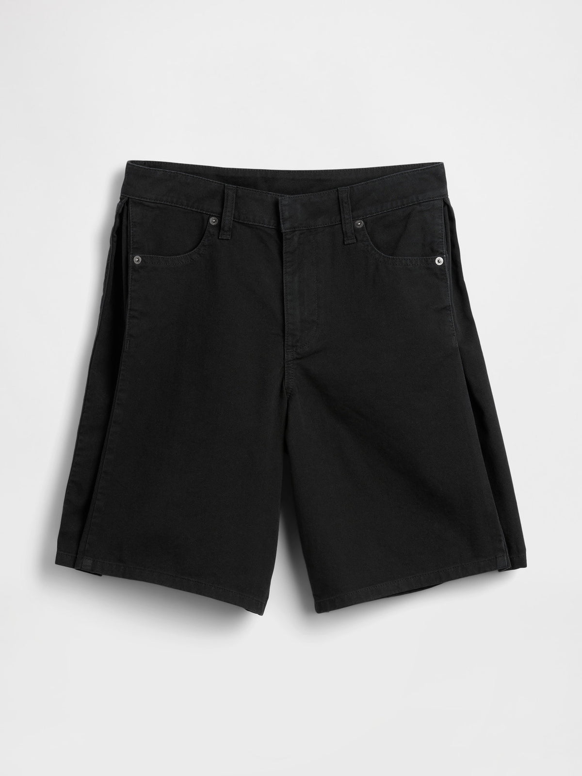 Siyah Mid Rise Twill Side-pleat Şort