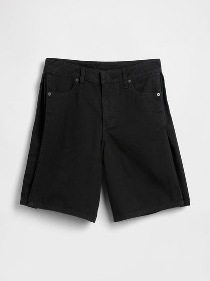 Siyah Mid Rise Twill Side-pleat Şort