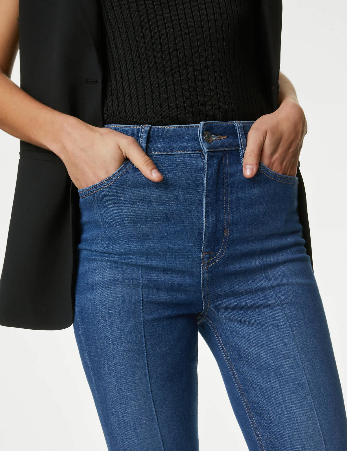 Yüksek Bel Slim Flare Jean Pantolon
