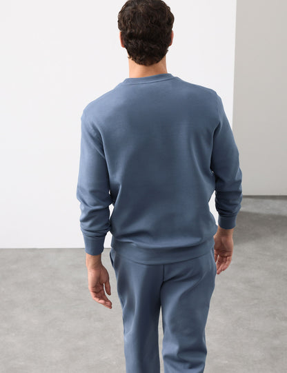 Pamuk Karışımlı Bisiklet Yaka Sweatshirt