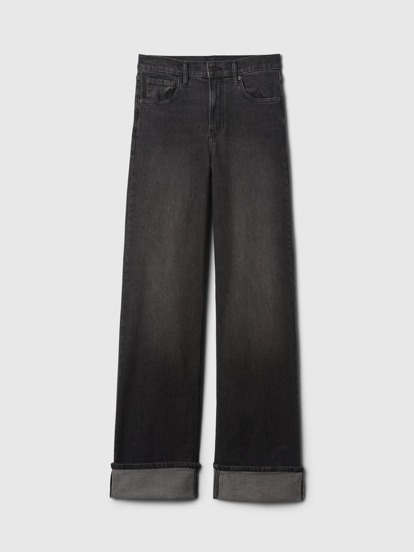Siyah High Rise Stride Wide-leg Jean Pantolon