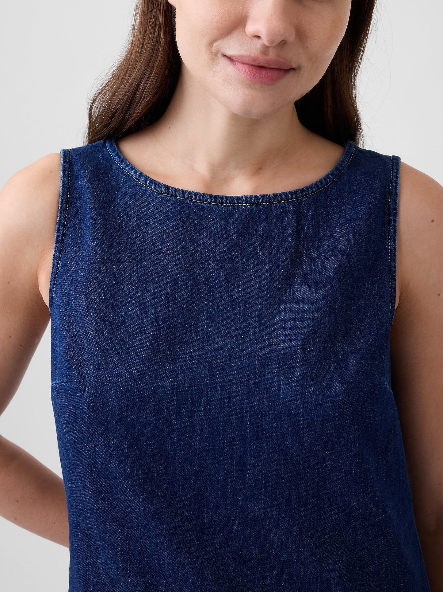 Koyu Mavi Denim Apron Mini Elbise