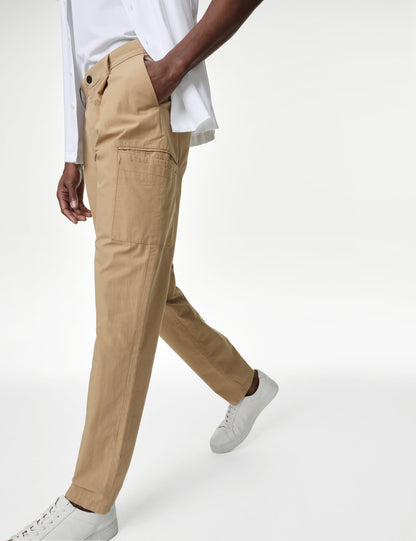 Saf Pamuklu Tapered Fit Kargo Pantolon