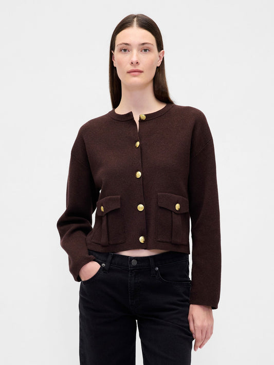 Kahverengi Cebin Cardigan Kazak