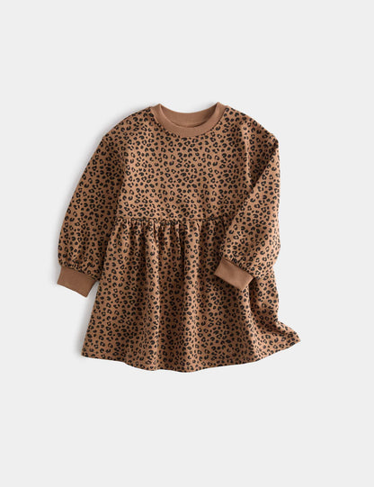 Leopar Desenli Pamuklu Sweat Elbise