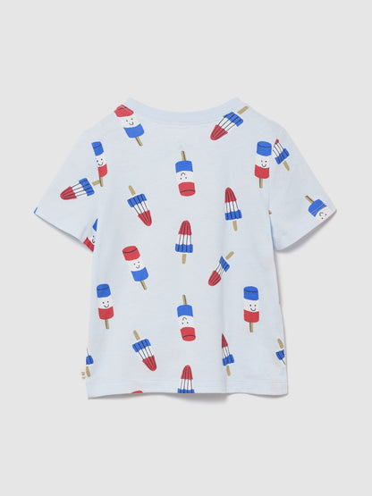 Açık Mavi Grafik Baskılı T-shirt
