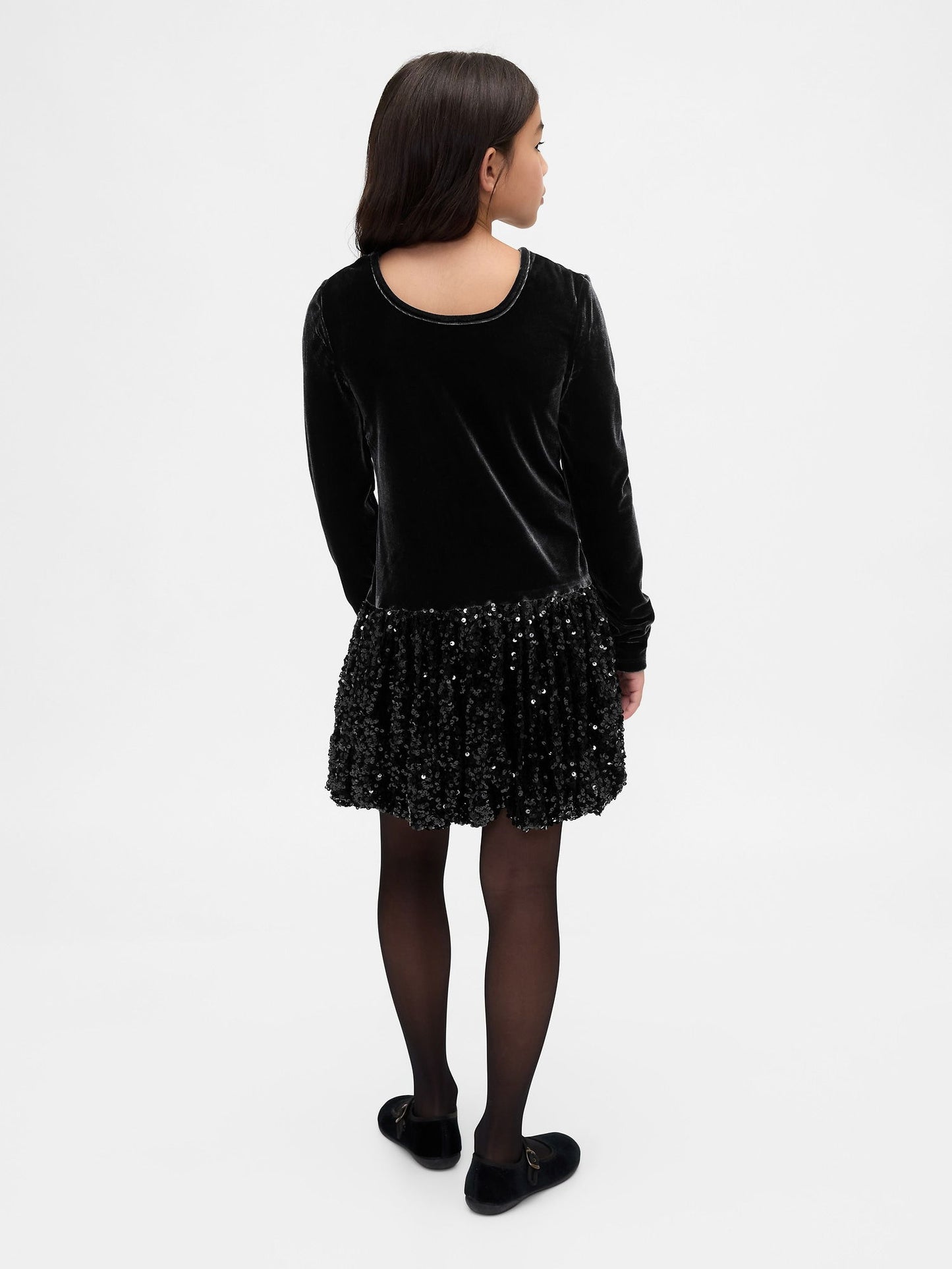 Siyah Mixed Media Sequin Balon Elbise