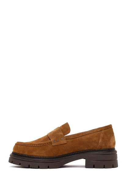 Kadın Taba Kalın Tabanlı Süet Deri Maskülen Loafer