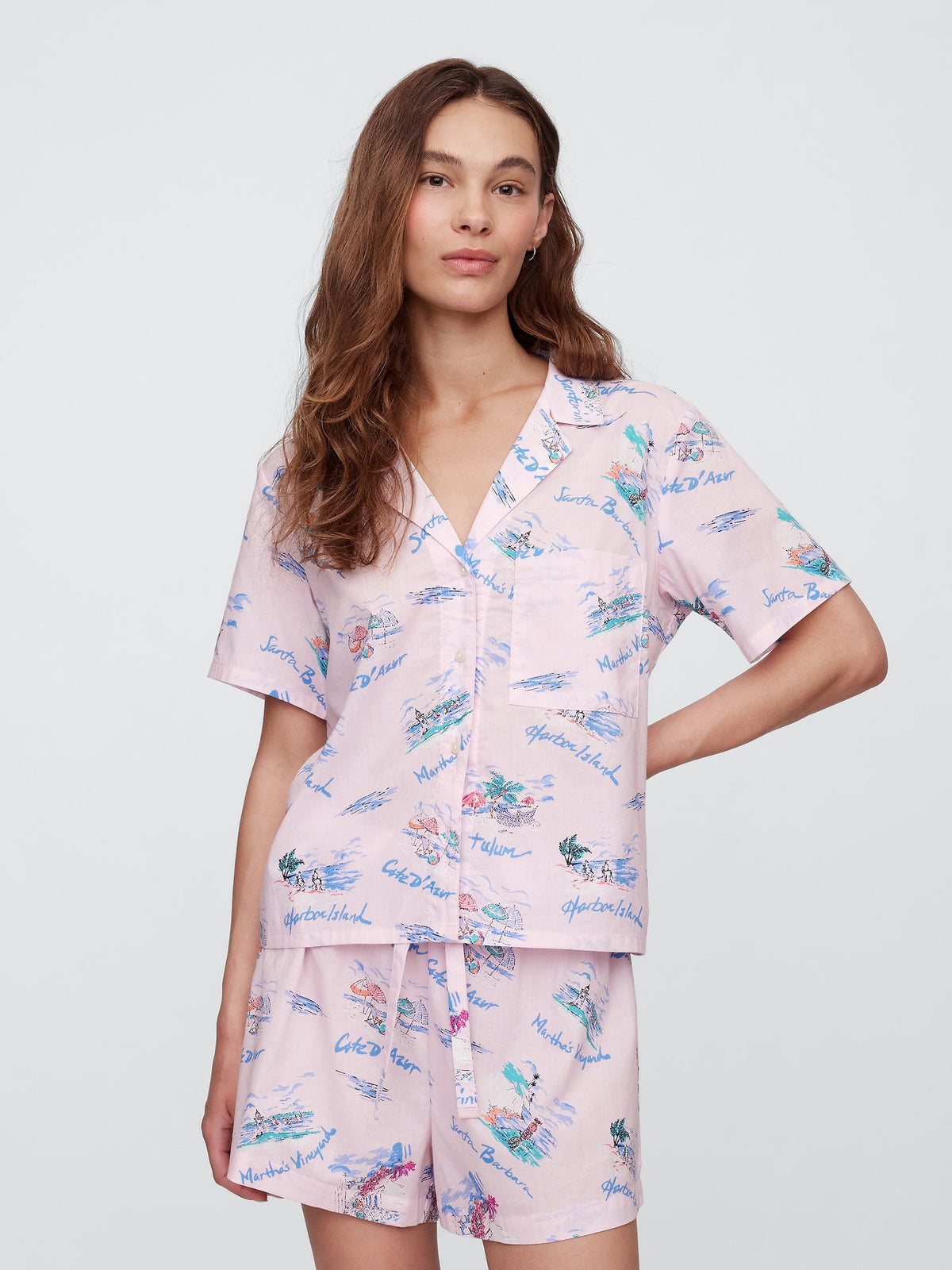 Pembe Gapbody Poplin Kısa Kollu Pijama Üstü
