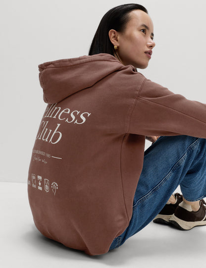 Saf Pamuk Grafik Baskılı Kapüşonlu Sweatshirt