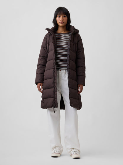 Kahverengi Relaxed Midi Puffer Şişme Mont