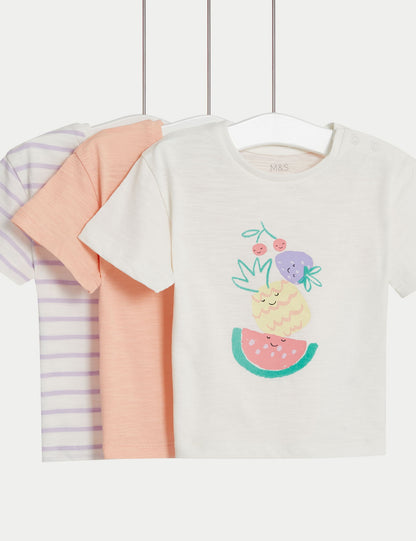 Saf Pamuklu 3'lü Kısa Kollu T-shirt (0-3 Yaş)