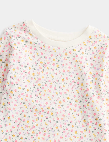 Pamuklu Çiçek Desenli Çocuk Pijama Takımı