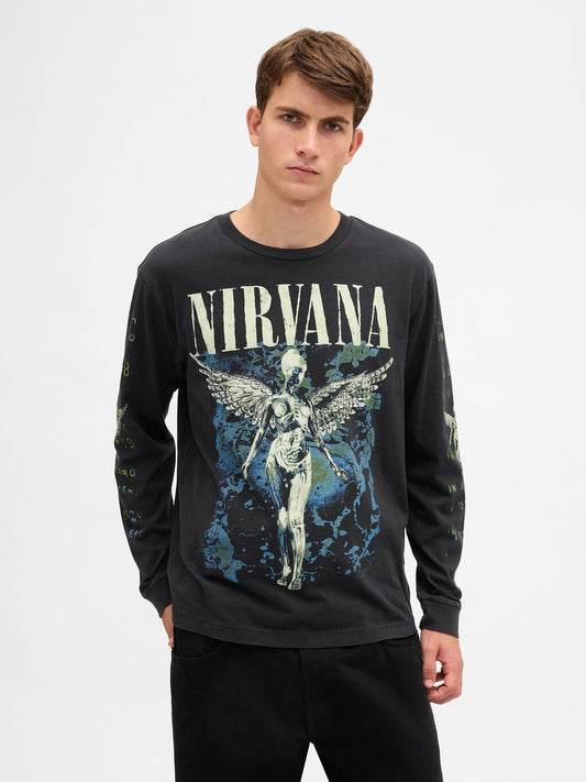 Siyah Nirvana Grafik Baskılı T-shirt