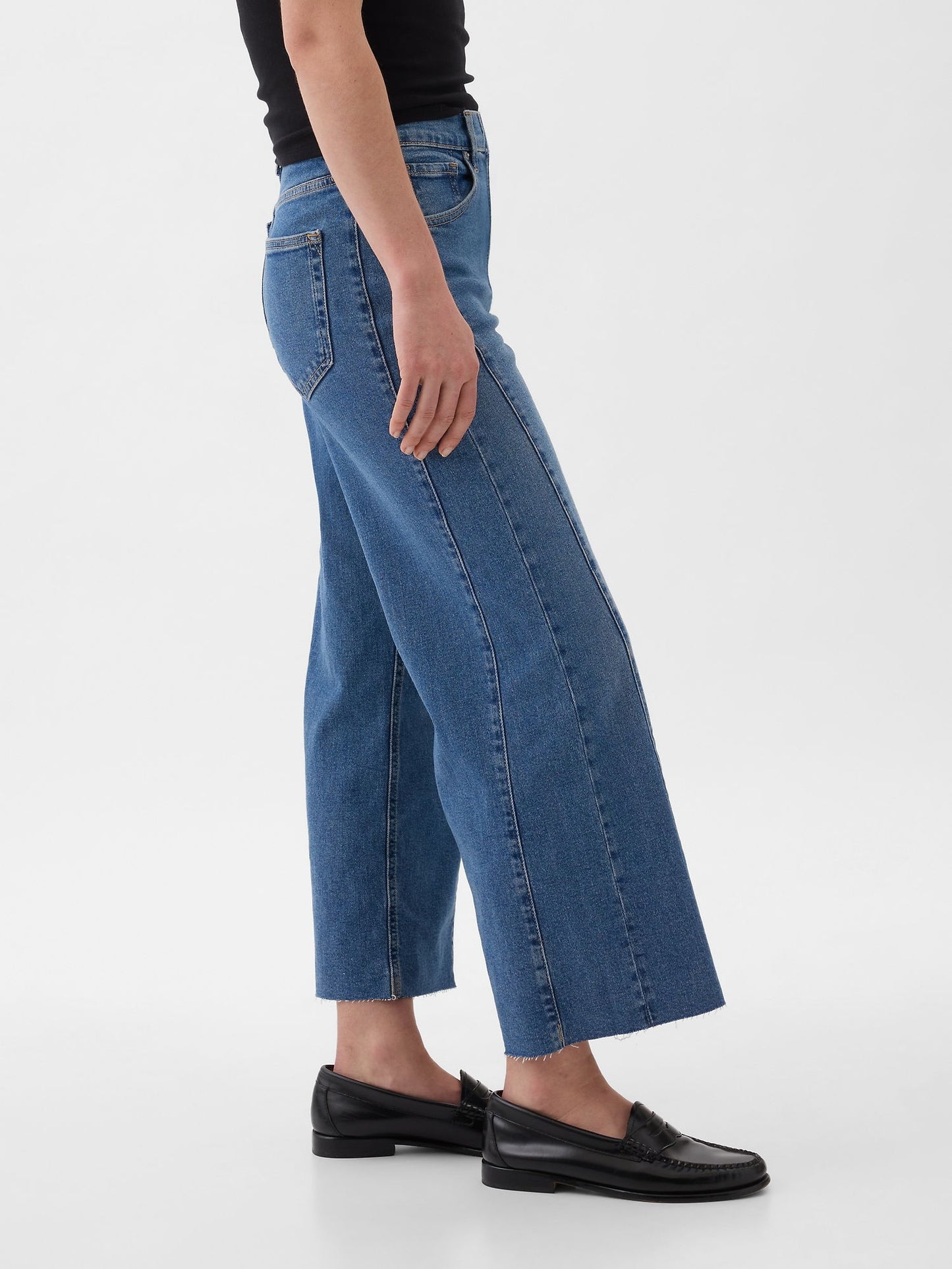 Koyu Mavi High Rise Stride Wide-leg Ankle Jean Pantolon