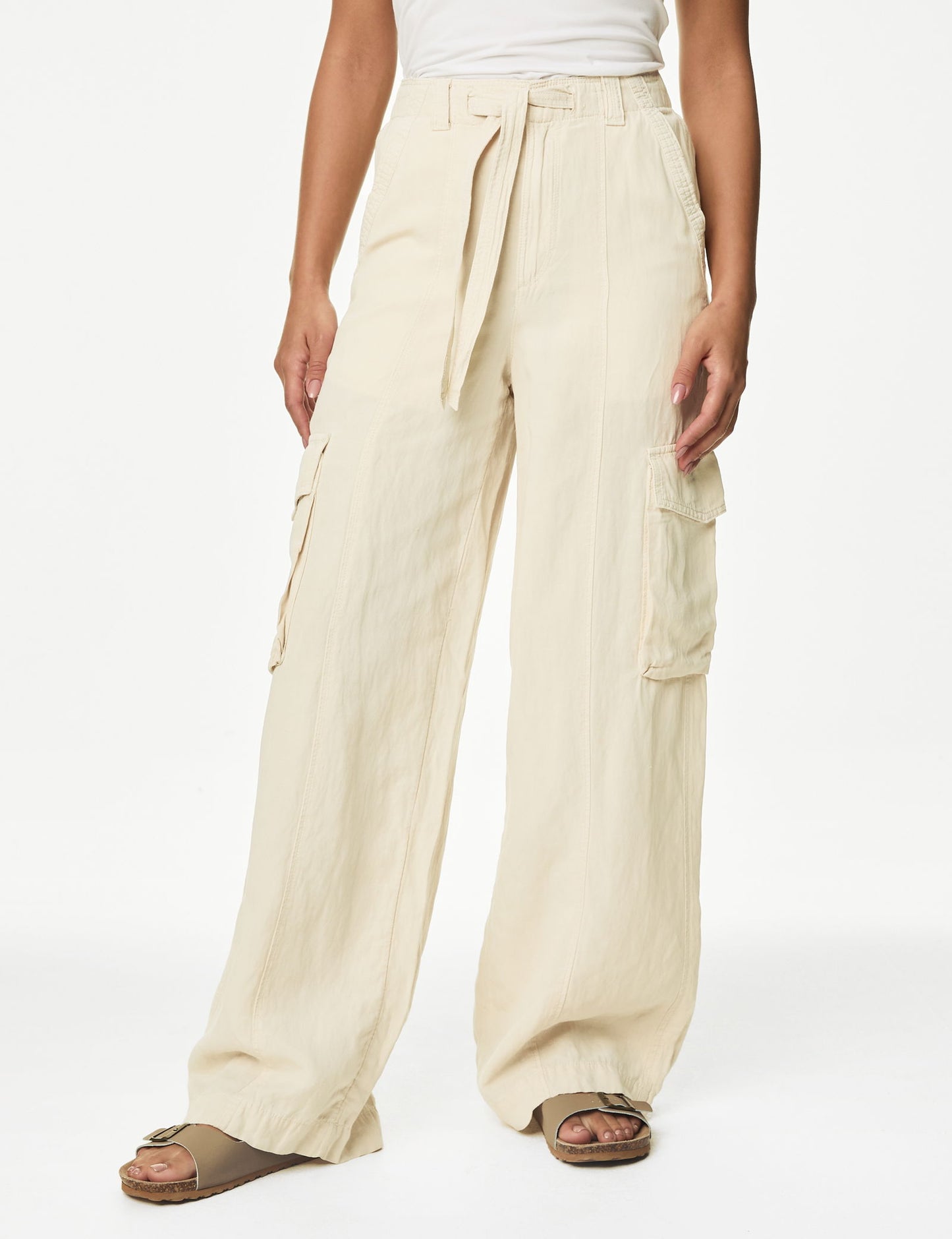 Wide Leg Keten Kargo Pantolon