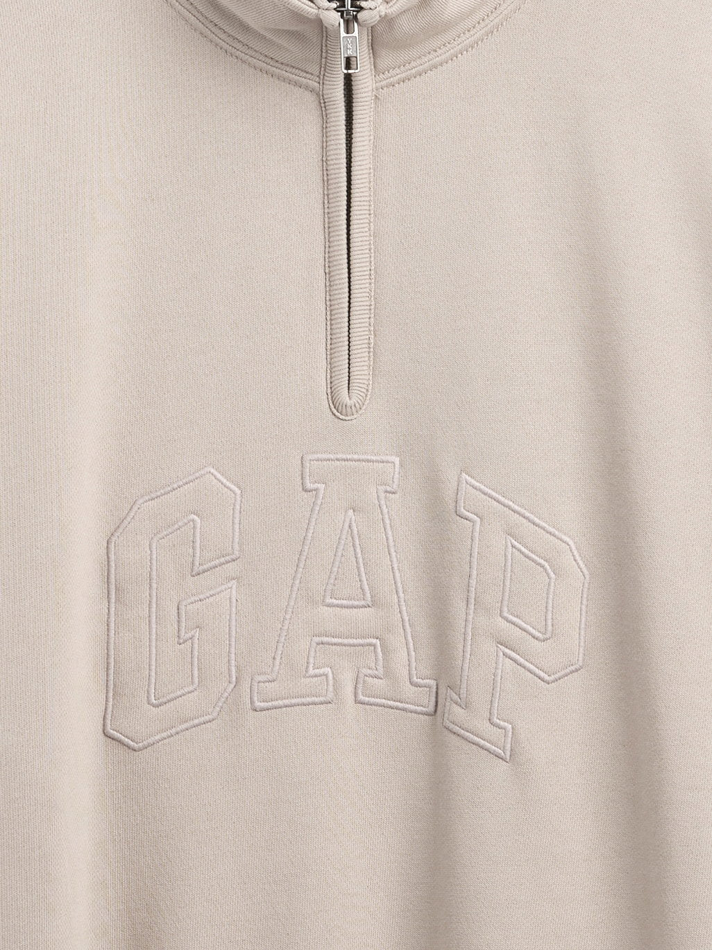 Krem Heavyweight Oversized Logo Yarım Fermuarlı Pullover