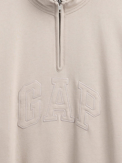 Krem Heavyweight Oversized Logo Yarım Fermuarlı Pullover