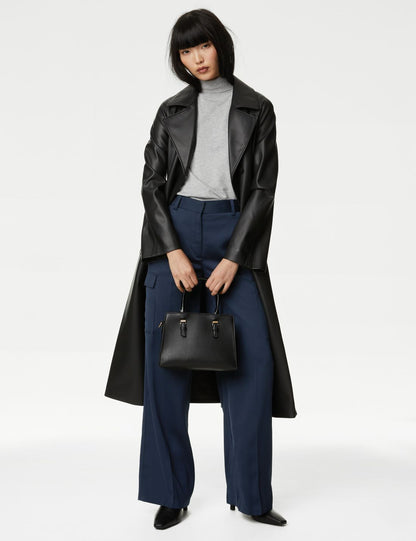 Wide Leg Saten Kargo Pantolon