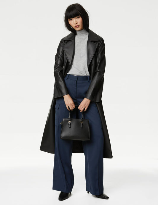Wide Leg Saten Kargo Pantolon