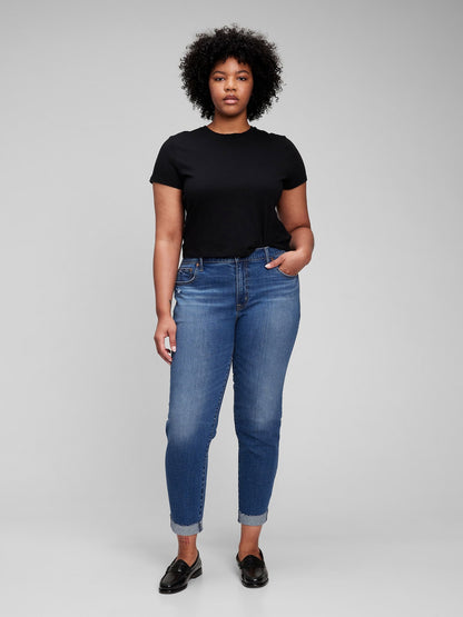 Koyu Mavi Mid Rise Washwell™ Girlfriend Jean Pantolon