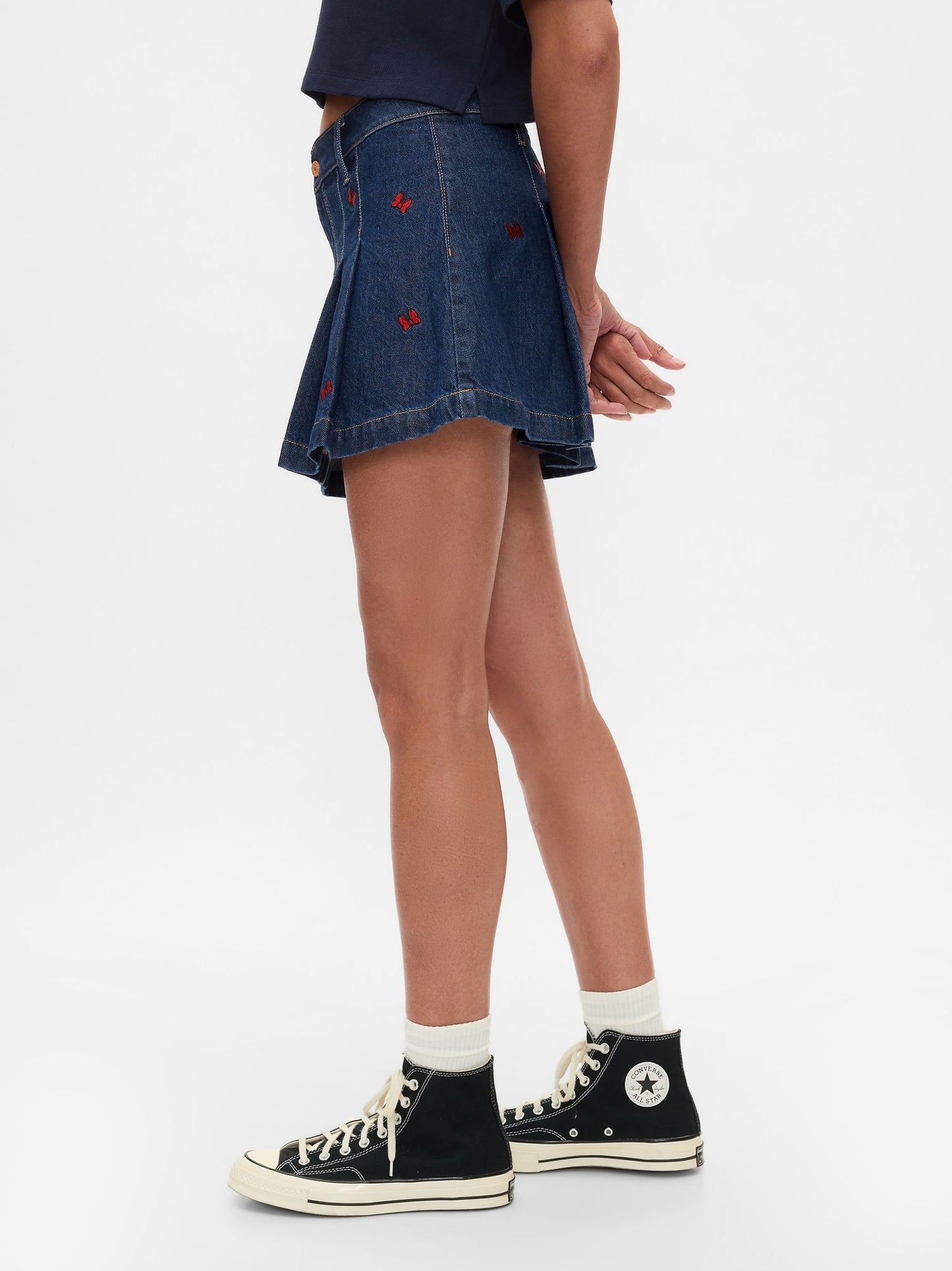 Lacivert Gap × Disney Minnie Mouse Işlemeli Mini Denim Etek