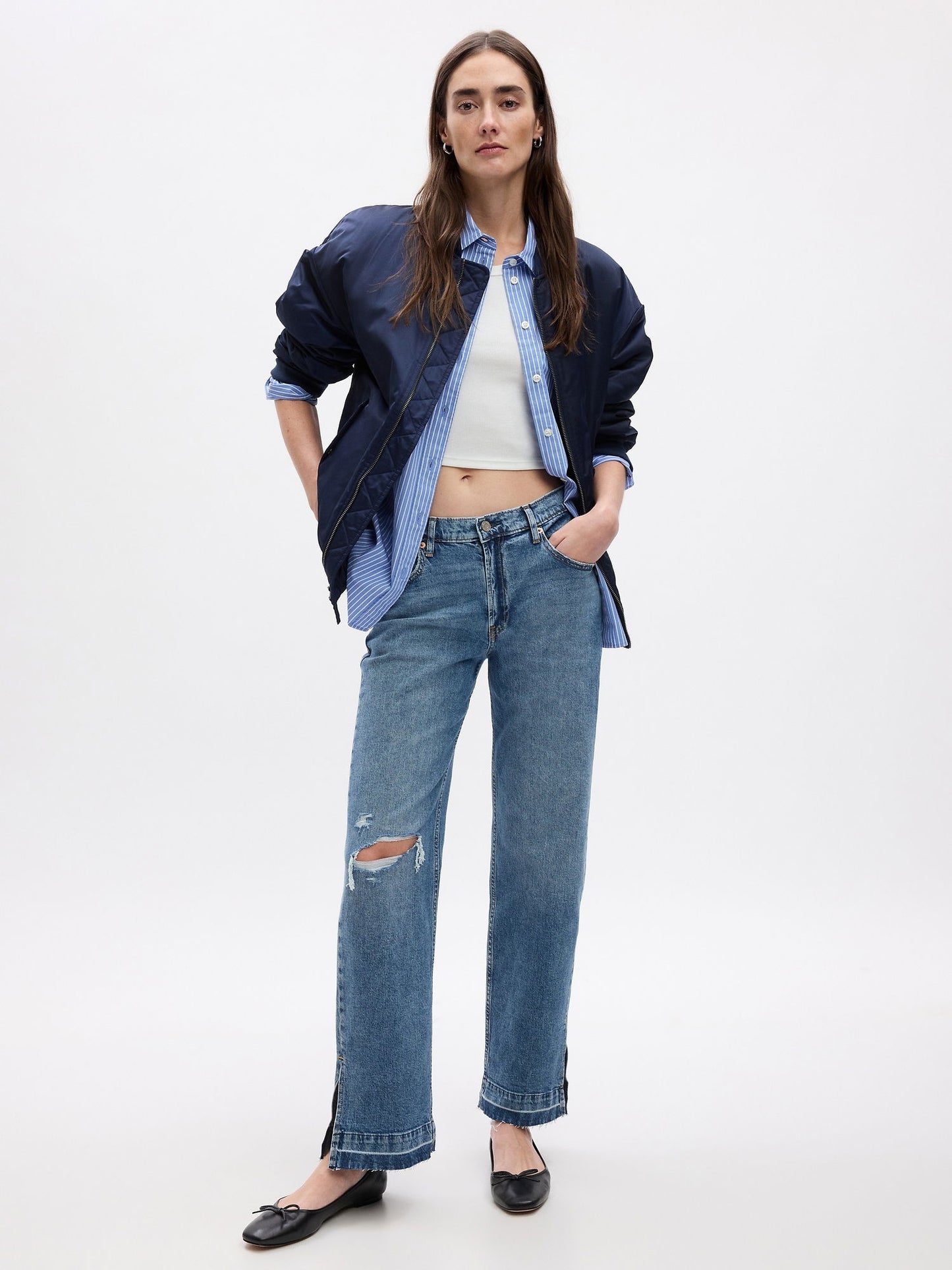 Koyu Mavi Mid Rise Cotton '90s Loose Jean Pantolon