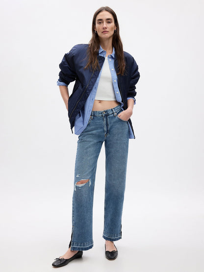 Koyu Mavi Mid Rise Cotton '90s Loose Jean Pantolon
