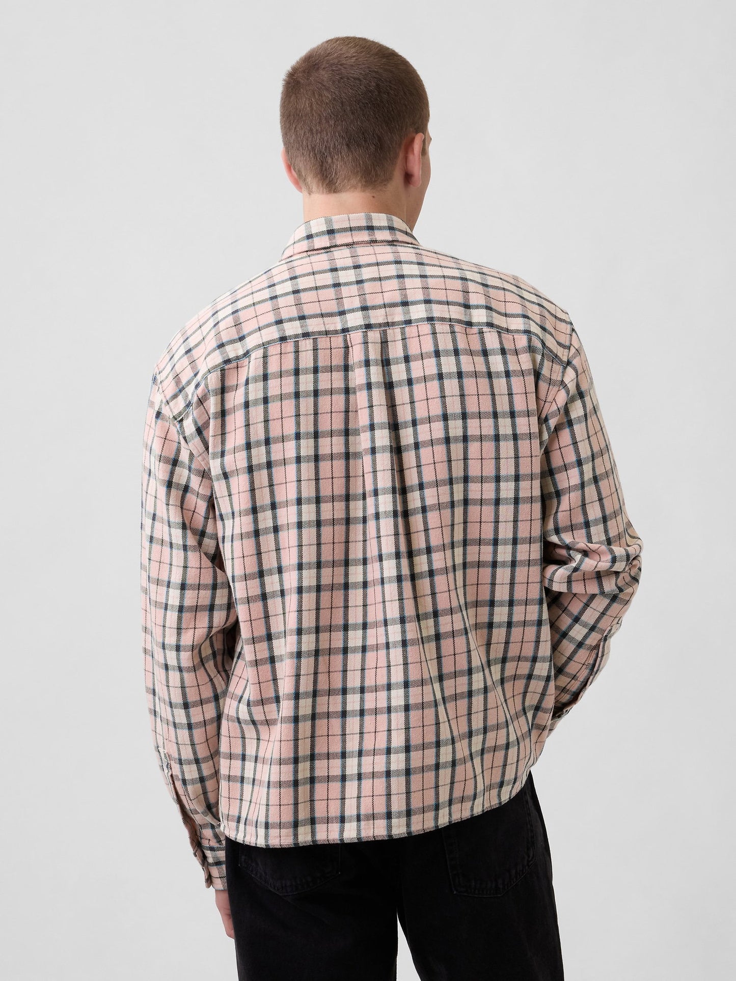Açık Pembe Sunwashed Twill Düz Kenar Gömlek