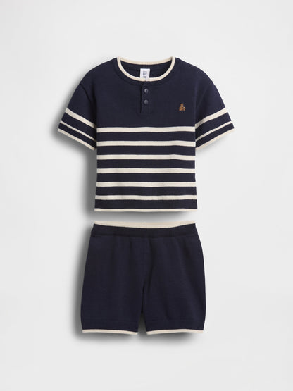 Lacivert Baby & Toddler Henley Çizgili Kazak Seti
