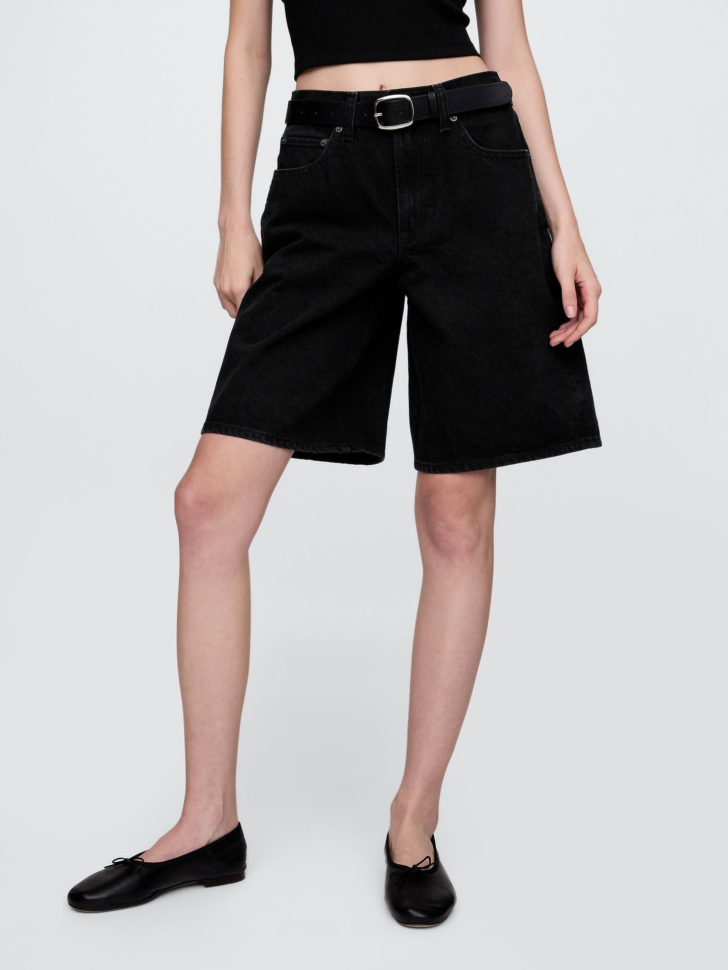Siyah 11.5 Mid Rise Longline Denim Şort