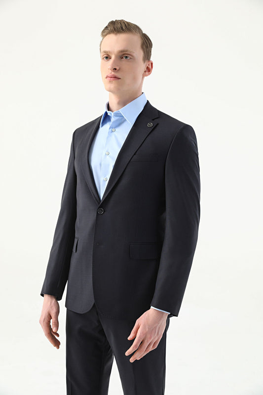 Damat Slim Fit Lacivert Düz Superfine Wool Takim Elbise