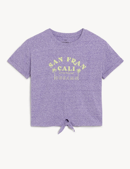 Bağlama Detaylı Kısa Kollu T-shirt (6-16 Yaş)
