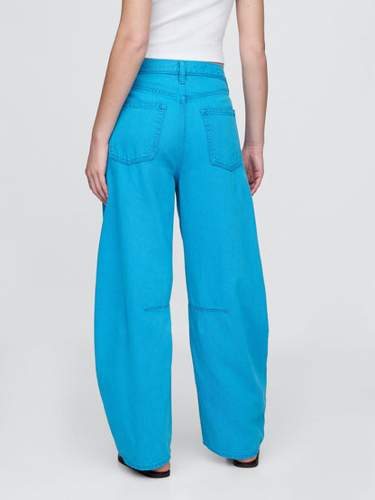 Mavi Yüksek Bel Horseshoe Jean Pantolon
