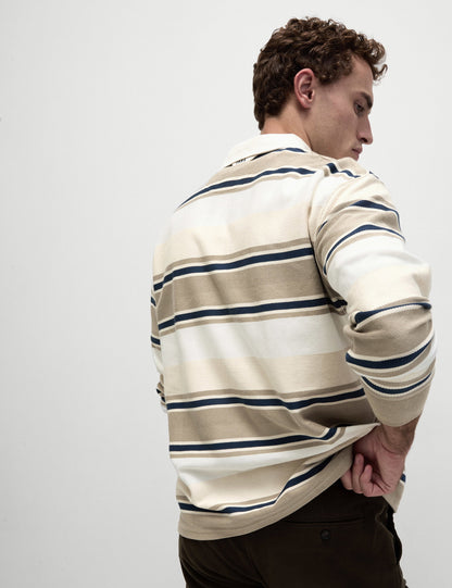 Saf Pamuklu Çizgili Rugby Sweatshirt