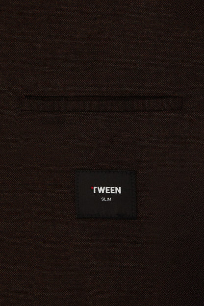 Tween Slim Fit Kahverengi Diyogonal Kumaş Ceket