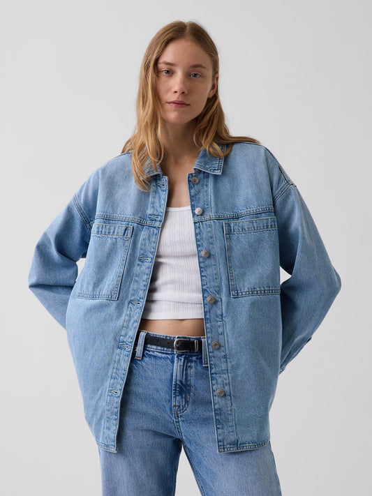 Açık Mavi Denim Oversized Gömlek Ceket