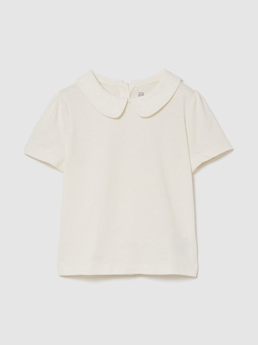 Krem Puff Sleeve Yaka T-shirt