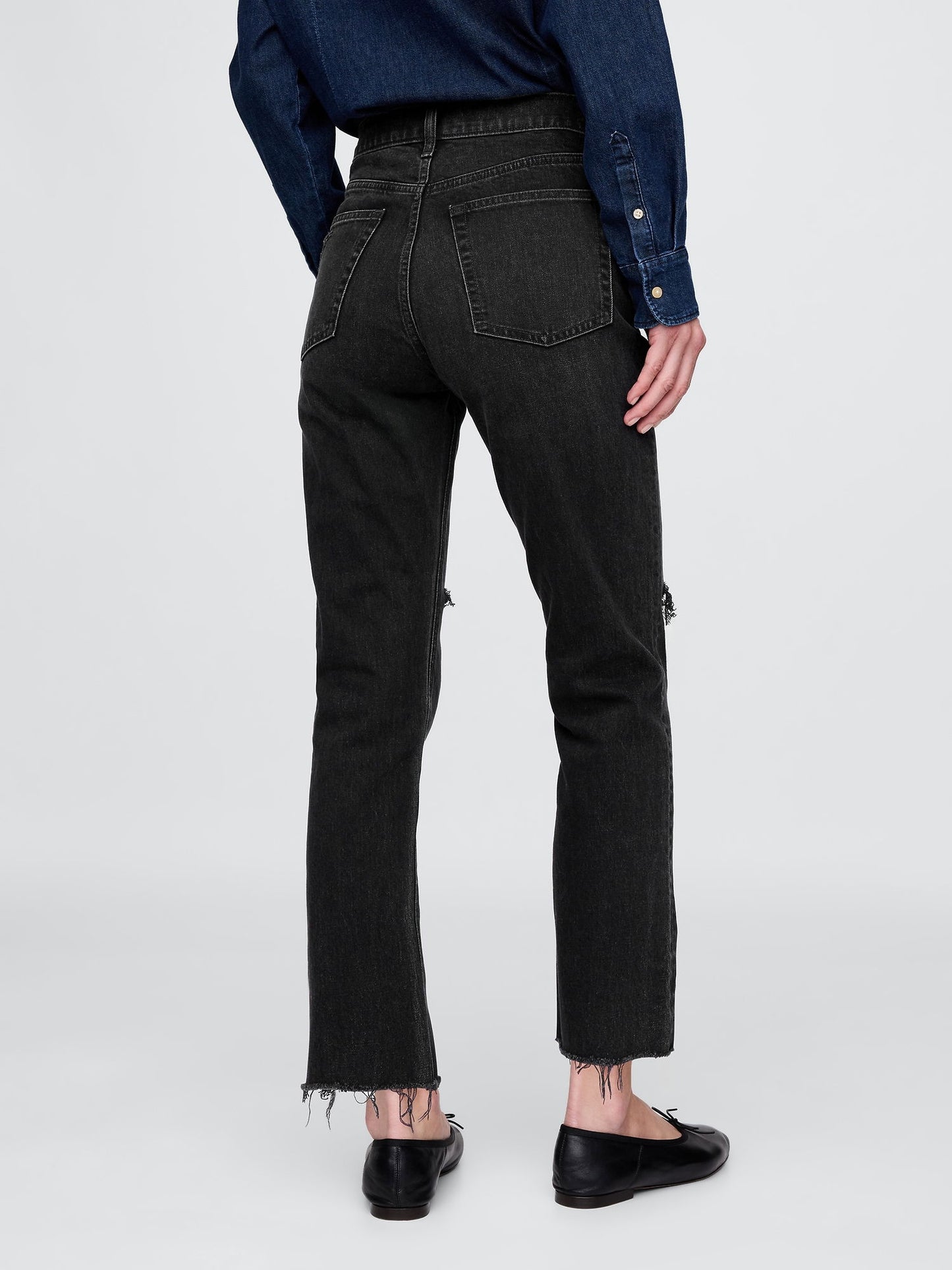 Siyah High Rise Cheeky Straight Jean Pantolon