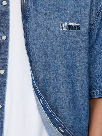 Denim Mavi Logo Denim Big Gömlek