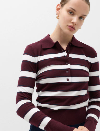 Yün Karışımlı Yakalı Çizgili Slim Fit Kazak